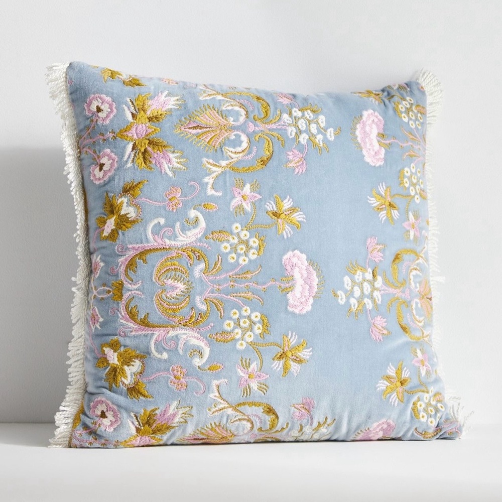 Anthropologie Harlowe Embroidered Velvet Pillow